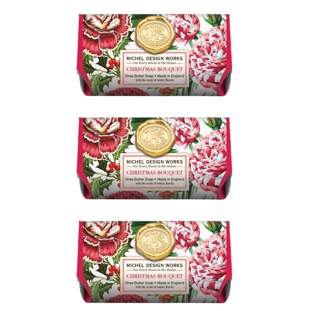 MICHEL DESIGN WORKS CHRISTMAS BOUQUET SOAP BAR 246G X3 - BRAND NEW